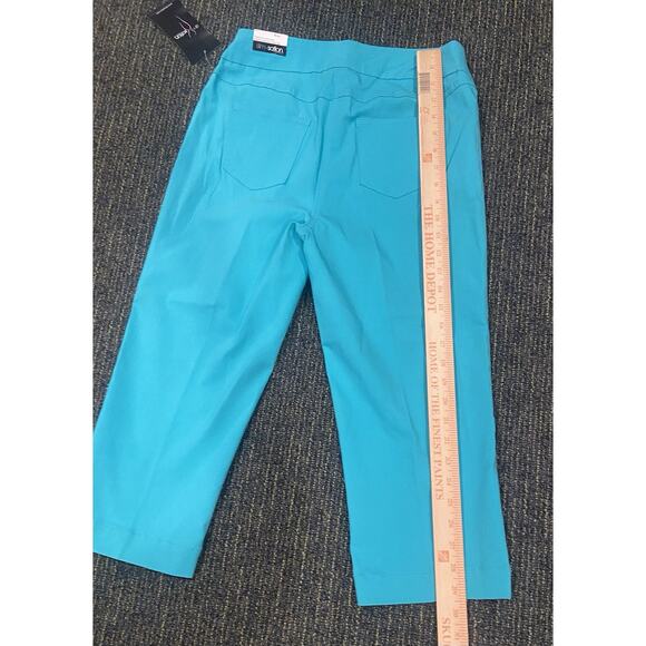 NWT Slim Satin by Multiples $59 Blue capris tummy control women’s pants - Picture 7 of 9